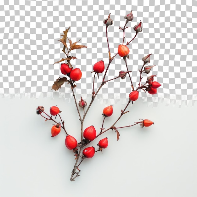 PSD a plant with red berries on it is on a white background