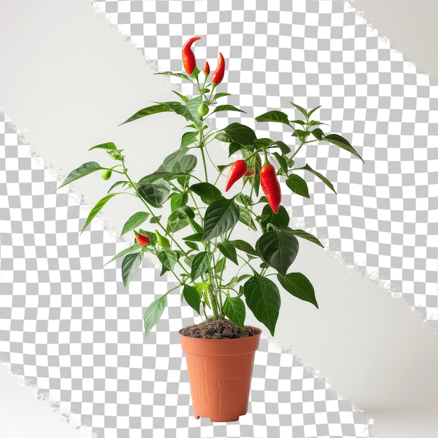 a plant with red flowers in a pot on a white background