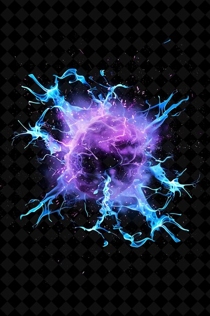 Plasma Explosion With Energy Sparks and Futuristic Patterns PNG Neon Effect on Dark Background