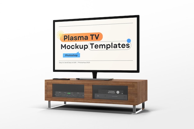 PSD plasma tv mockup on cabinet psd template editable background