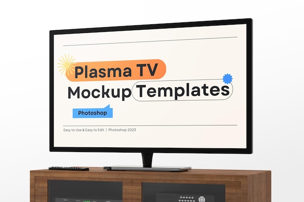 PSD plasma tv mockup on cabinet psd template editable background