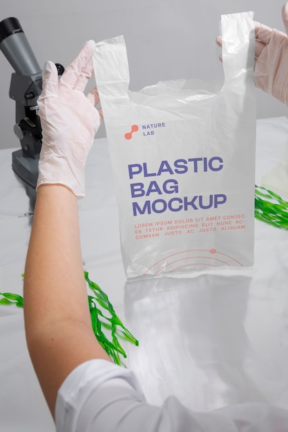 Plastic bag mockup with seaweed