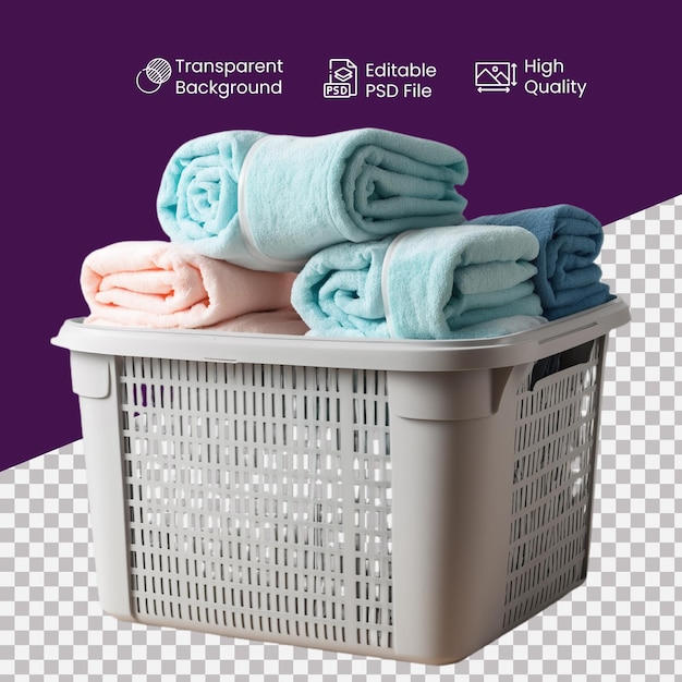 PSD a plastic basket with a towel in a transparent background