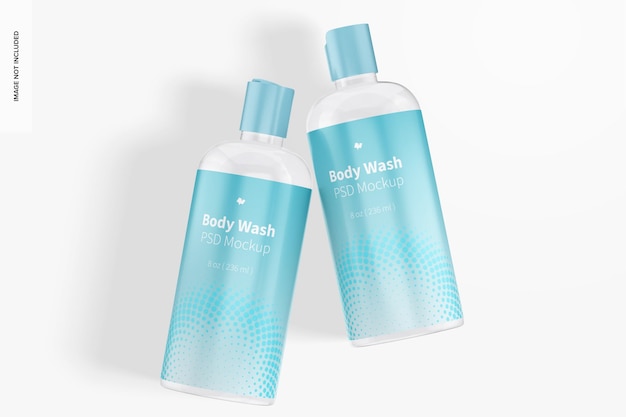 Plastic Body Wash Bottles Mockup, Top View