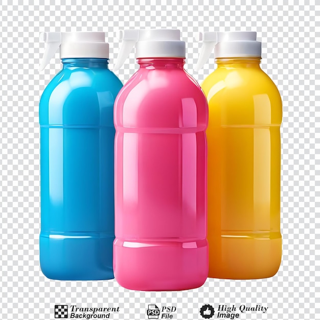 plastic bottle liquid detergents various colors isolated on transparent background