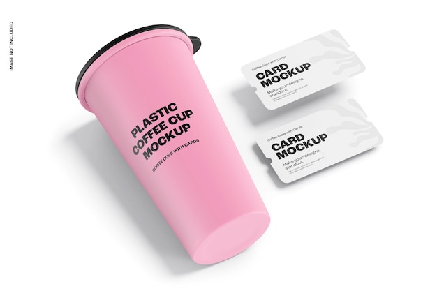 Plastic Coffee Cup with Cards Mockup