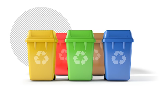 Plastic containers for garbage of different types. Mockup