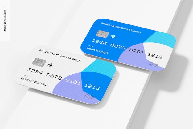 Plastic Credit Cards Mockup Right View