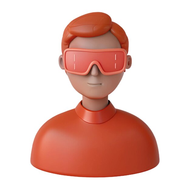 a plastic figure with goggles on it is wearing a red shirt