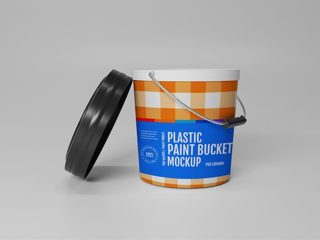 Plastic paint bucket mockup 3d rendering