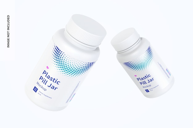 Plastic Pill Jars Mockup Floating