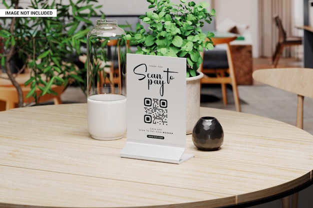 Plastic plate for contactless payment on restaurant table mockup