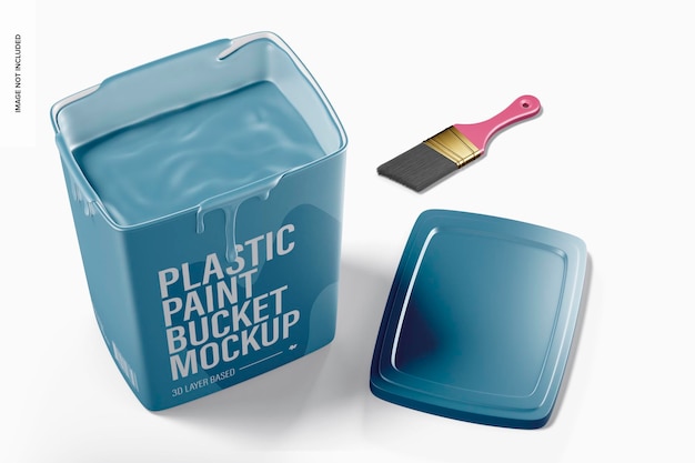 Plastic Rectangular Paint Buckets Mockup, High Angle View