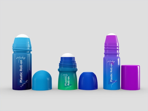 Plastic roll on deodorant bottles mockup