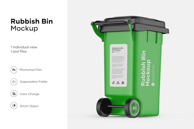 Plastic Rubbish Bin Mockup Design Isolated