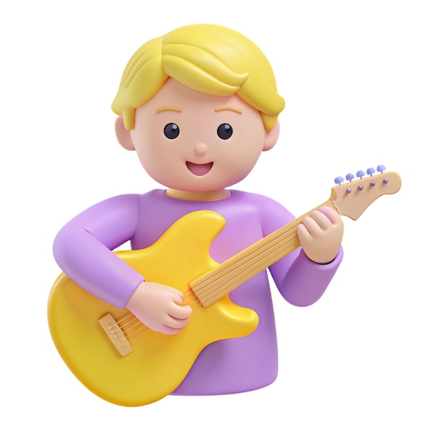 a plastic toy of a child playing a guitar with a yellow guitar