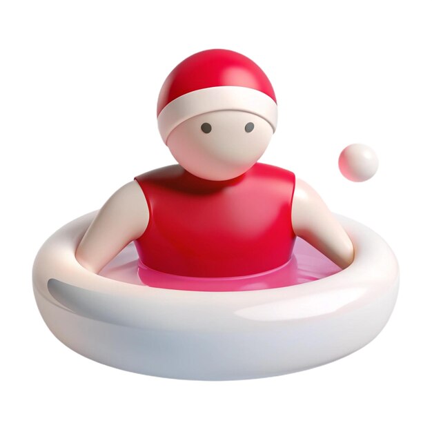 a plastic toy in a red and white bathtub