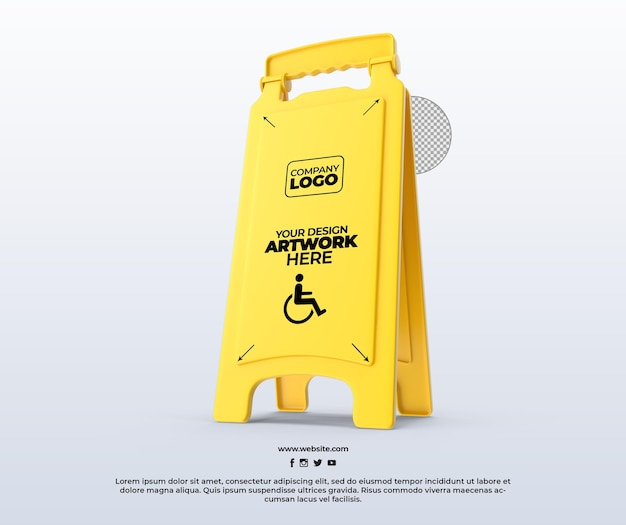 Plastic Wet Floor Safety Sign Mockup with Transparent Background