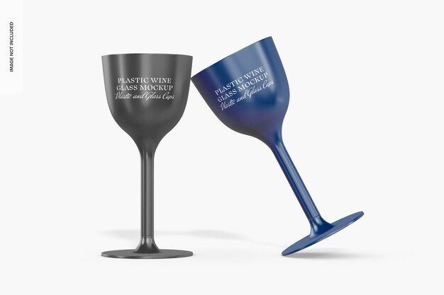 Plastic Wine Glasses Mockup, Front View