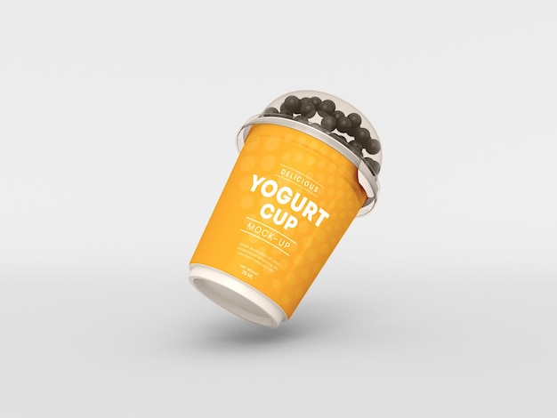 Plastic Yogurt Cup with Clear Cover Mockup