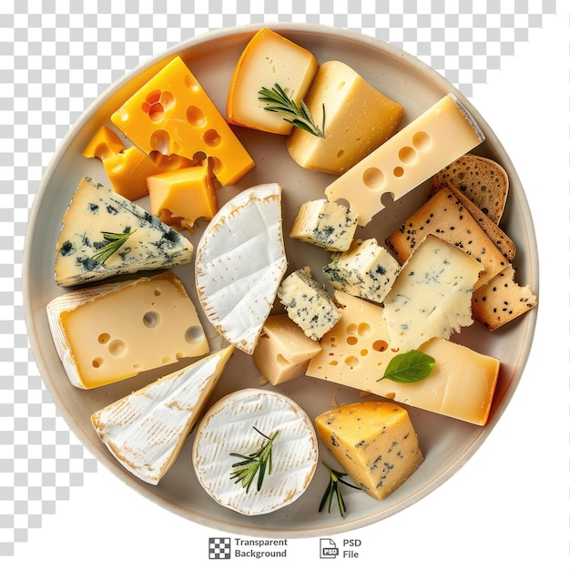 PSD a plate of assorted cheeses transparent background