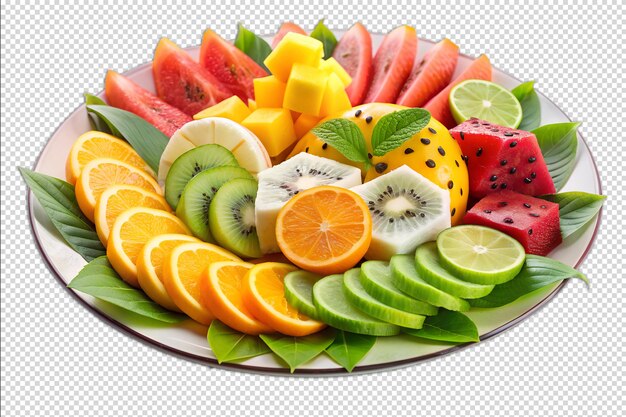 PSD a plate of assorted tropical fruit slices