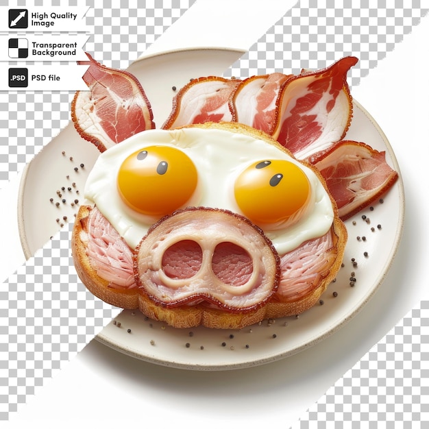 a plate of bacon with a picture of a pig on it