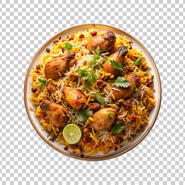 PSD a plate of biryani with chicken isolated on a transparent background