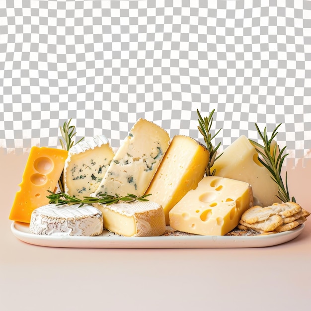 PSD a plate of cheeses with cheese and cheese on it