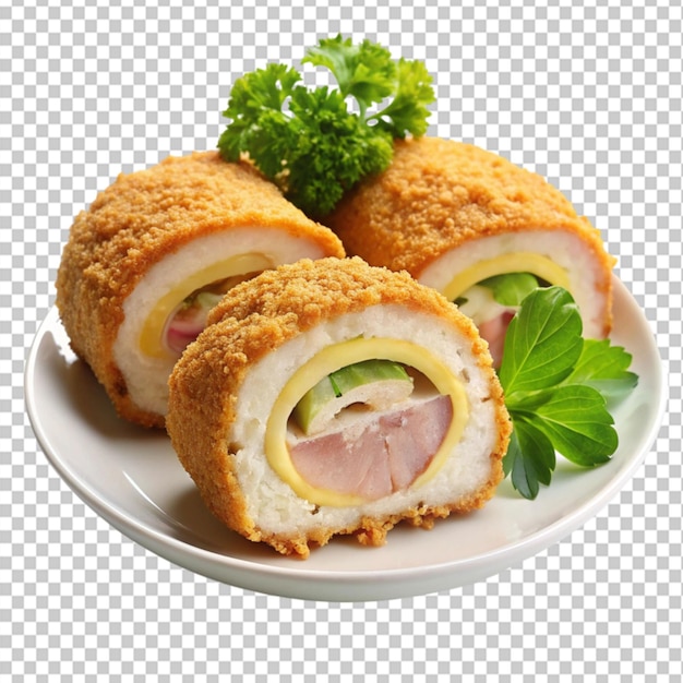 PSD a plate of chicken cordon bleu on transparent background