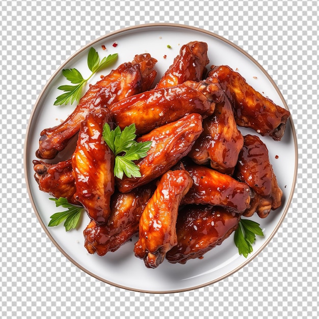 A plate of chicken wings isolated on transparent background