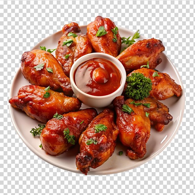 PSD a plate of chicken wings with barbecue sauce on transparent background