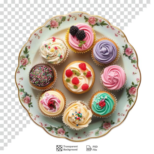 PSD a plate of cupcakes transparent background