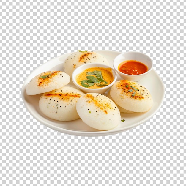 PSD a plate of delicious indian idli with spicy sambar on white background