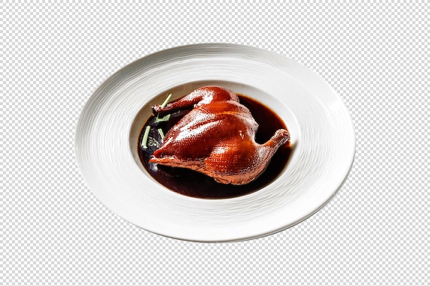 A plate of delicious peking duck on a transparent background