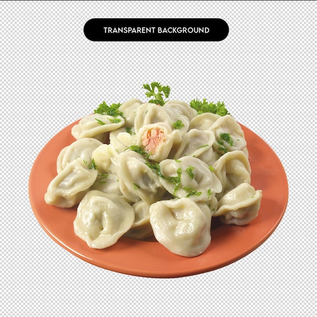 PSD a plate of dumplings with a black label that says veggie