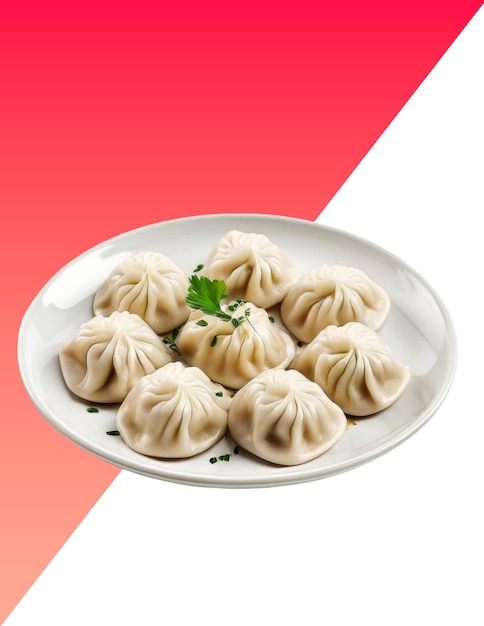 PSD a plate of dumplings with a red background