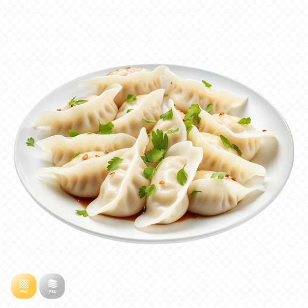 PSD a plate of dumplings with a white plate that says  dumplings