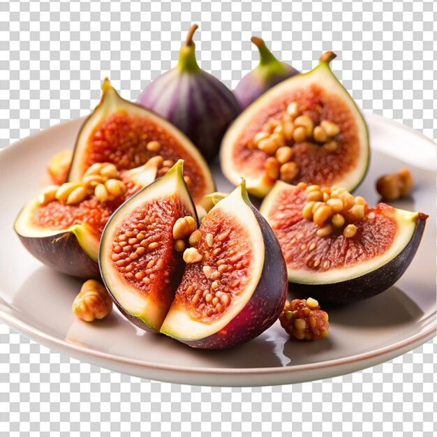 PSD a plate of figs with nuts on transparent background