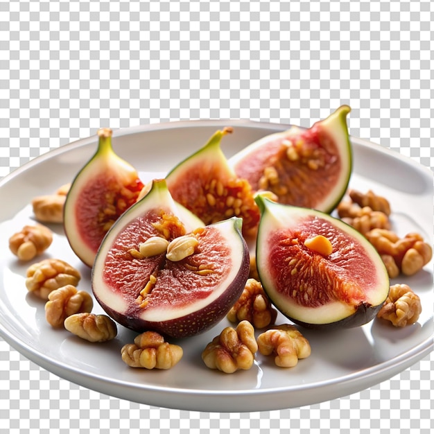 PSD a plate of figs with nuts on transparent background