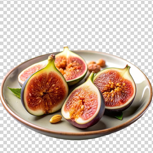 PSD a plate of figs with nuts on transparent background