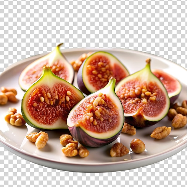 PSD a plate of figs with nuts on transparent background