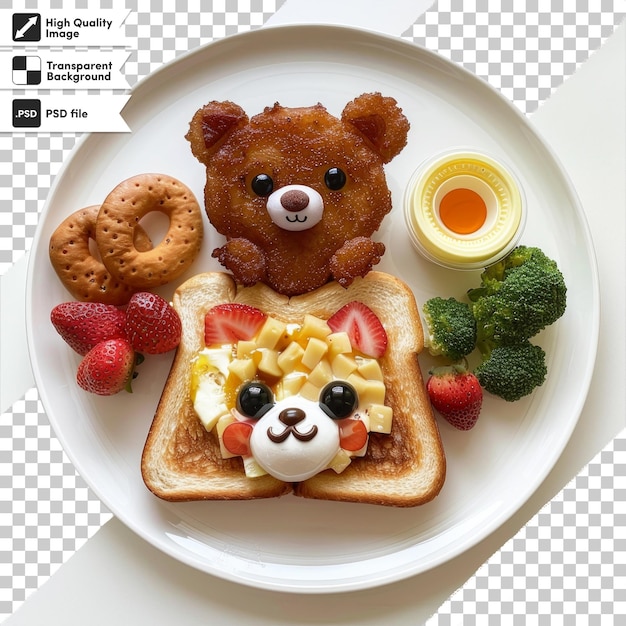 a plate of food with a bear and a plate of food on it