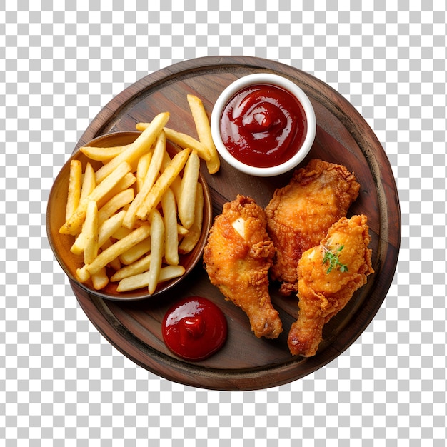 PSD a plate of food with chicken and french fries on it