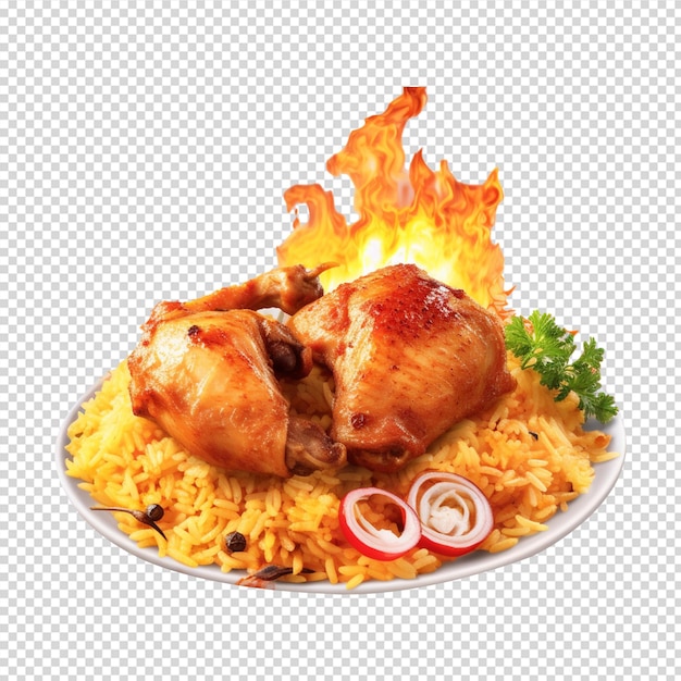 plate of food with a chicken and rice or biryani