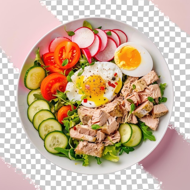 PSD a plate of food with eggs meat and vegetables