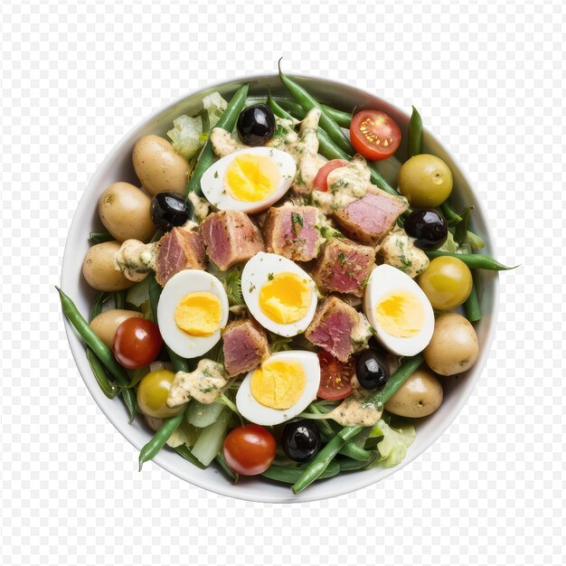 PSD a plate of food with eggs meat and vegetables