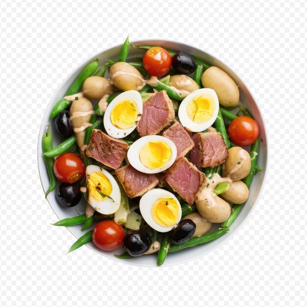 PSD a plate of food with eggs meat and vegetables