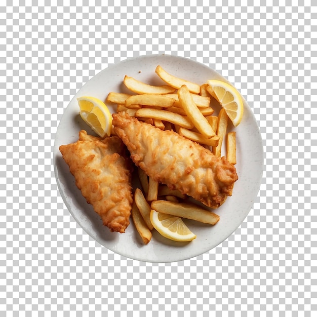 a plate of food with fried fish and chips