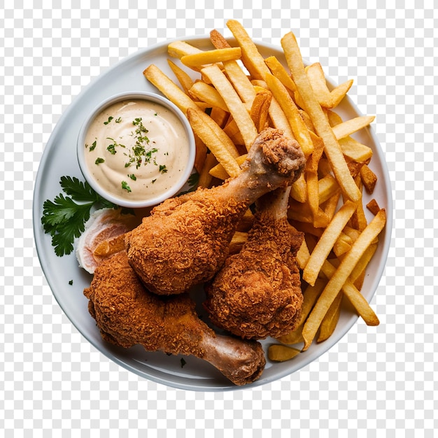 a plate of food with fries and a dip with a dip